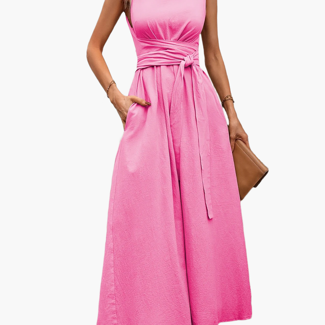 Freizeit Jumpsuit für Damen, ärmellos und elegant, mit Bindegürtel für die Sommerkollektion.