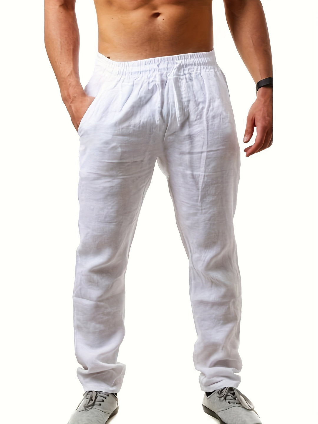 Loose-Fit Herren Freizeithose, himmelblau, leichte Sommerhose mit flexiblem Kordelzug.