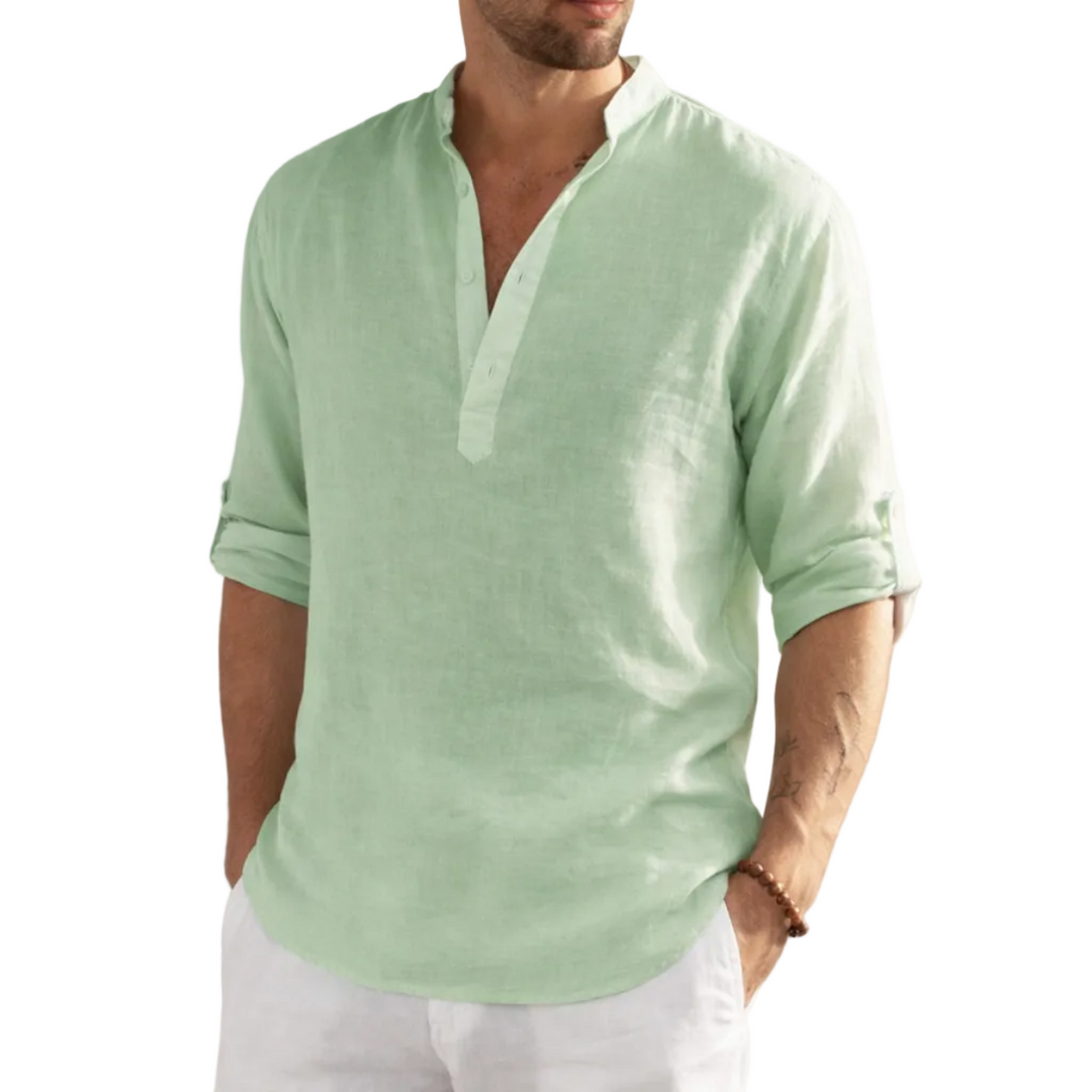 Bequemes Sommerhemd Herren: Stehkragen, Knopfleiste. Atmungsaktives, modernes Design für Herrenmode-Liebhaber.