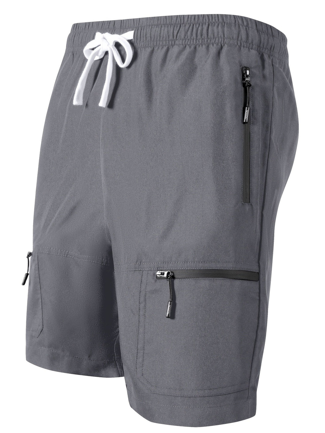 Herren Sport-Shorts in Grau mit Reißverschluss & Kordelzug. Ideal für Training, Fitness & Freizeit.