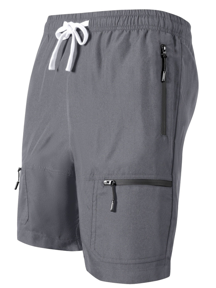 Herren Sport-Shorts in Grau mit Reißverschluss & Kordelzug. Ideal für Training, Fitness & Freizeit.