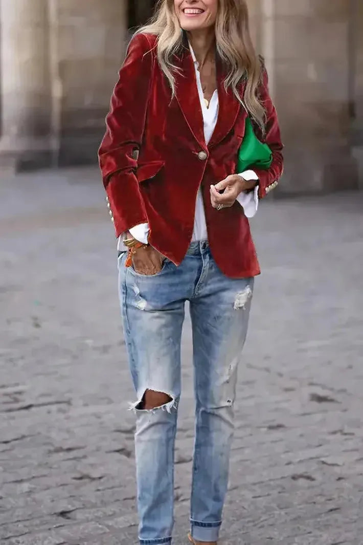 Eleganter Ein-Knopf Damenblazer, vielseitig für Büro und Abendveranstaltungen.