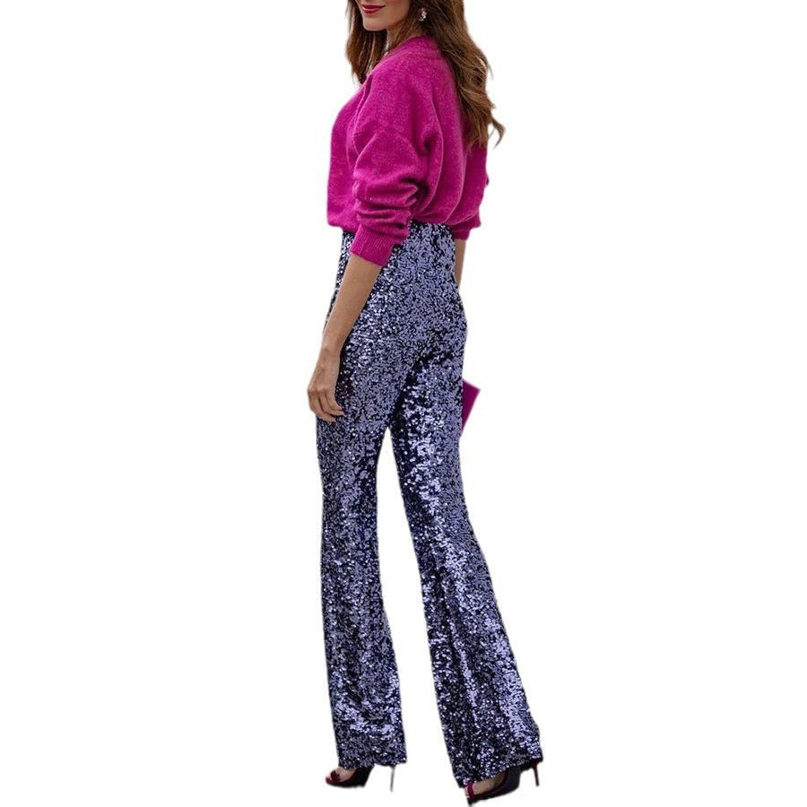 Elegante Damen Pailletten-Schlaghose, ideal für glamouröse Partys & festliche Abendveranstaltungen.