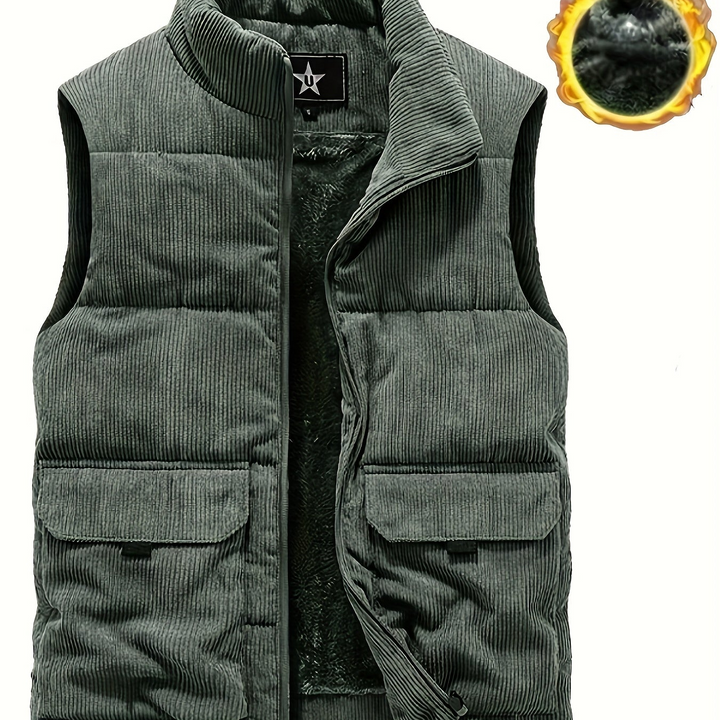 Casual Herren Cord Steppweste, gefüttert & robust. Eine warme, winddichte Weste für Herbst & Winter.