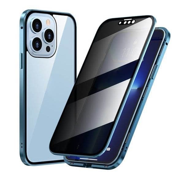 Magnetische Handyhülle für iPhone, bietet 360° Rundumschutz mit Sichtschutz und robustem Metallrahmen.