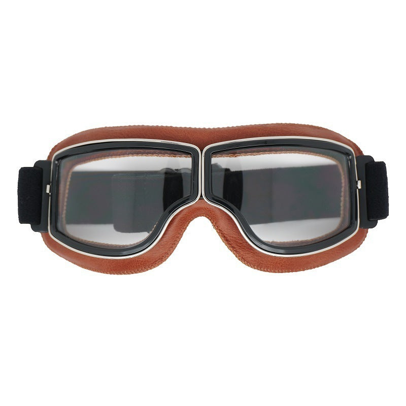 Herren Pilotenbrille, Retro-Design, UV-Schutz, Lederakzente, für Motorradtouren.
