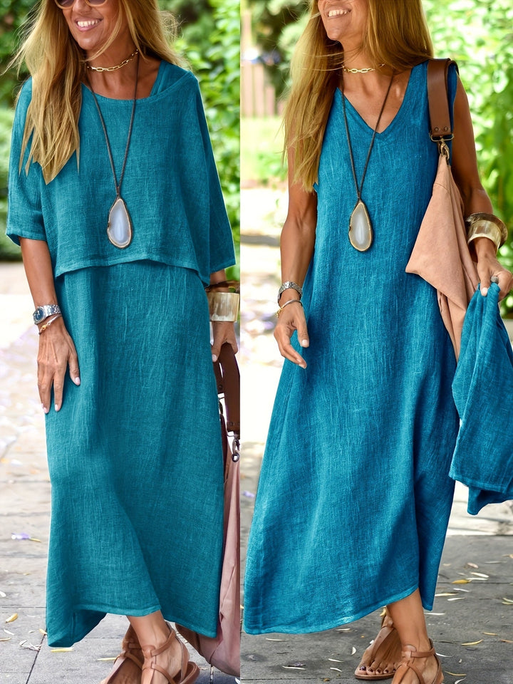 Schmeichelhaftes Damen Maxikleid Set im Boho-Stil. Komfortables Sommerkleid, lässig & modern.