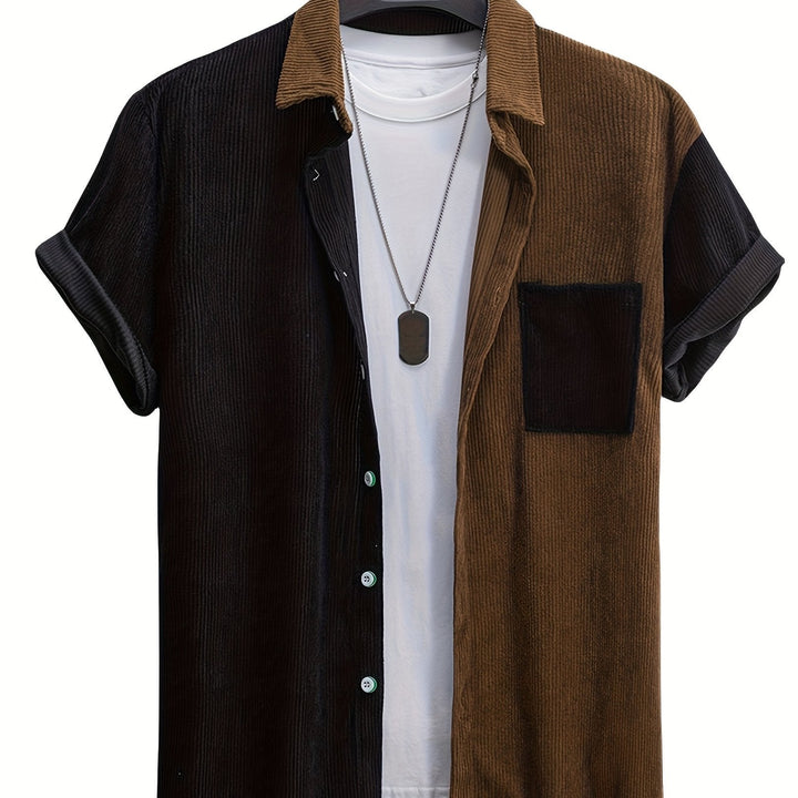 Cooles zweifarbiges Herren Kurzarmhemd, Split-Panel-Design, lässig & bequem für warme Tage.