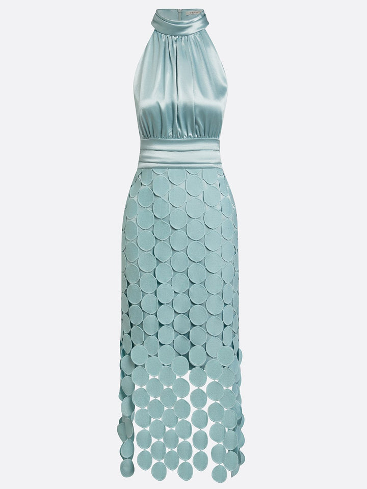 Modisches Halterneck Midi-Kleid für Damen, ideal für festliche Feiern und Cocktailevents.
