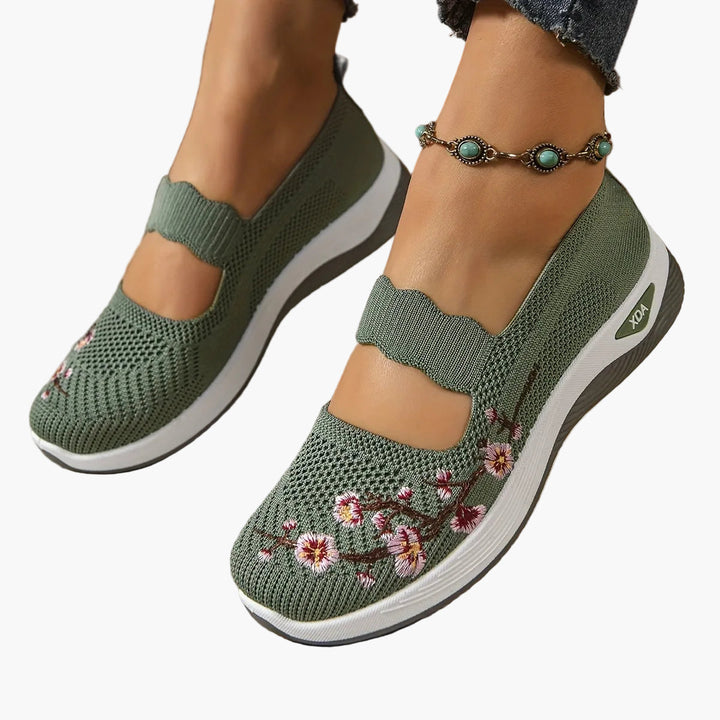 Damen Komfort-Sneaker mit Klettverschluss & floraler Stickerei, perfekt für Frühling & Sommer.