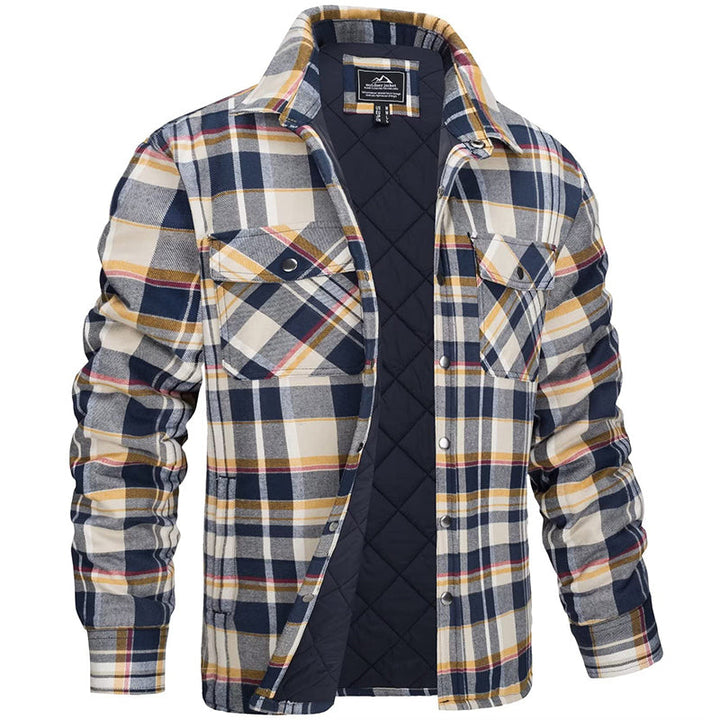 Vielseitige karierte Herrenjacke, robust und stilvoll, geeignet als Freizeitjacke, Übergangs- oder Winterjacke.