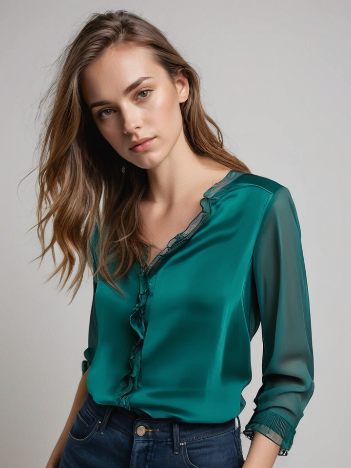 Komfortable Damenbluse mit langen Ärmeln und eleganten Rüschendetails.