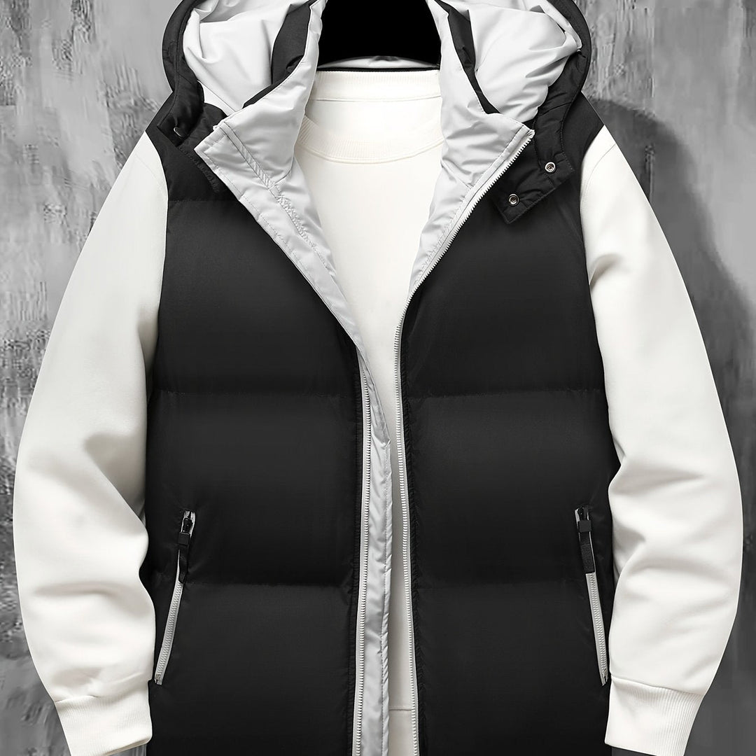 Lässige Herren Kapuzenweste, gesteppt, ärmellos, ideal für den stilvollen Freizeit-Look.