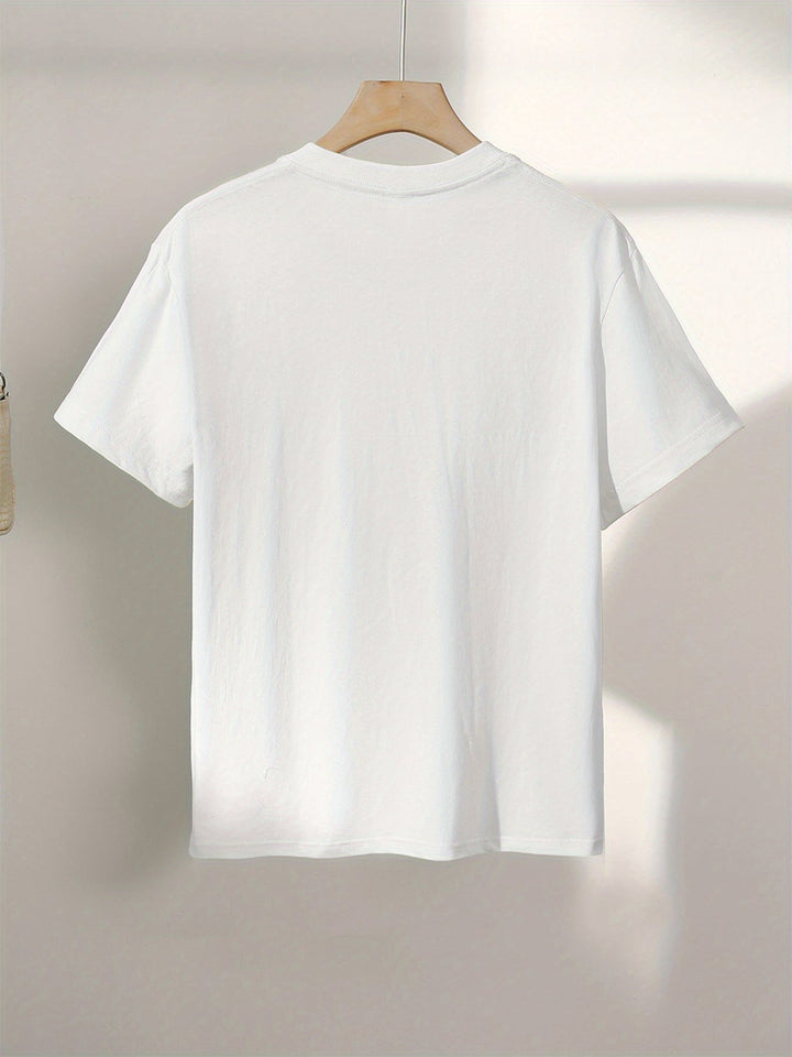 Damen Sommer T-Shirt: Abstraktes Gesicht Print. Modernes Kurzarm Shirt in Rosa, Apricot oder Weiß für einzigartigen Streetwear-Look.