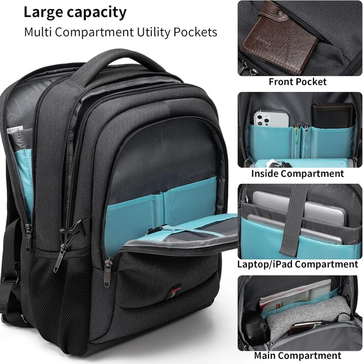 Geräumiger Reise-Laptoprucksack mit USB-Anschluss für einfaches Laden unterwegs.