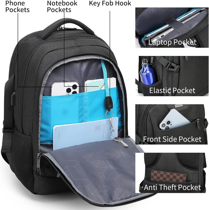 Multifunktionaler Unisex Rucksack mit Laptopfach, USB-Port und cleverer Aufteilung.