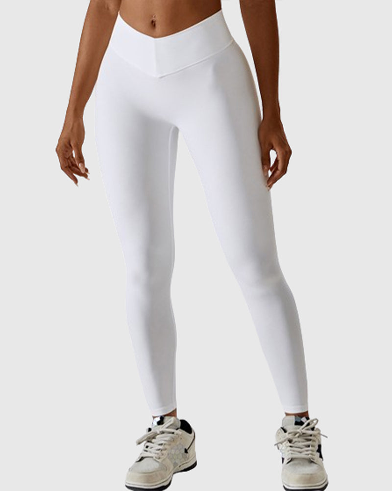 Elastische Damen Sportbekleidung: High Waist Leggings mit Po-Lifting & V-Bund. Maximaler Komfort beim Yoga.