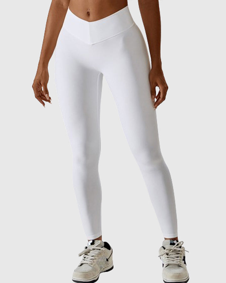Elastische Damen Sportbekleidung: High Waist Leggings mit Po-Lifting & V-Bund. Maximaler Komfort beim Yoga.