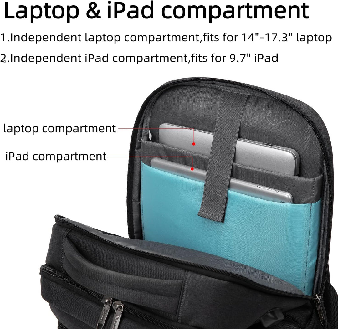 Organisationswunder: Laptoprucksack mit USB, vielen Fächern und Gepäckgurt für Reisen.