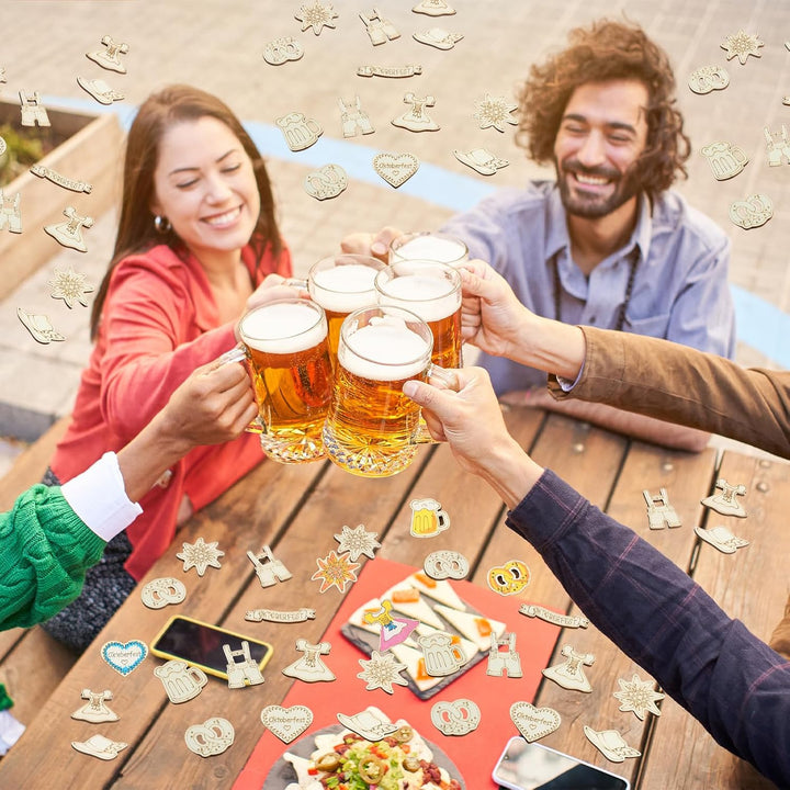 WiesnZauber Holzkonfetti, 100er-Pack. Dekoration und Bastelzubehör für eine unvergessliche Oktoberfest-Feier.