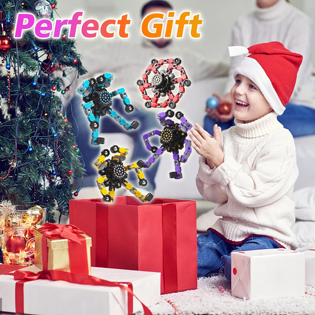 Verformbare Fidget Spinner im 4er-Set, perfekt als Geschenk zur Verbesserung der Konzentration & zum Stressabbau.