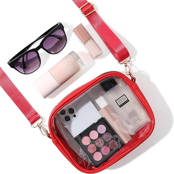 Strapazierfähige durchsichtige Crossbody-Tasche aus PVC. Wasserdicht und leicht zu reinigen. Für jedes Wetter.