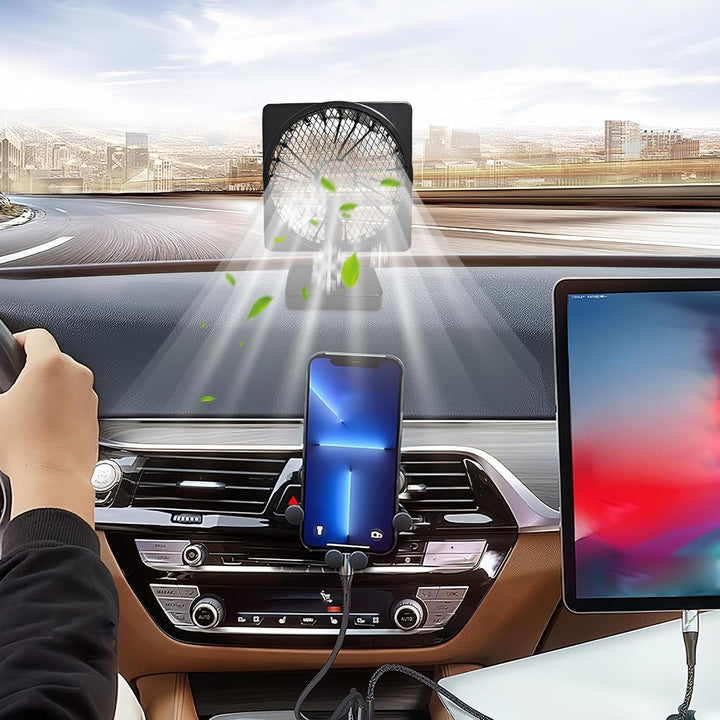 Auto-Kühlventilator mit 360° Rotation, verbessert die Luftzirkulation im Fahrzeug, USB-betrieben.
