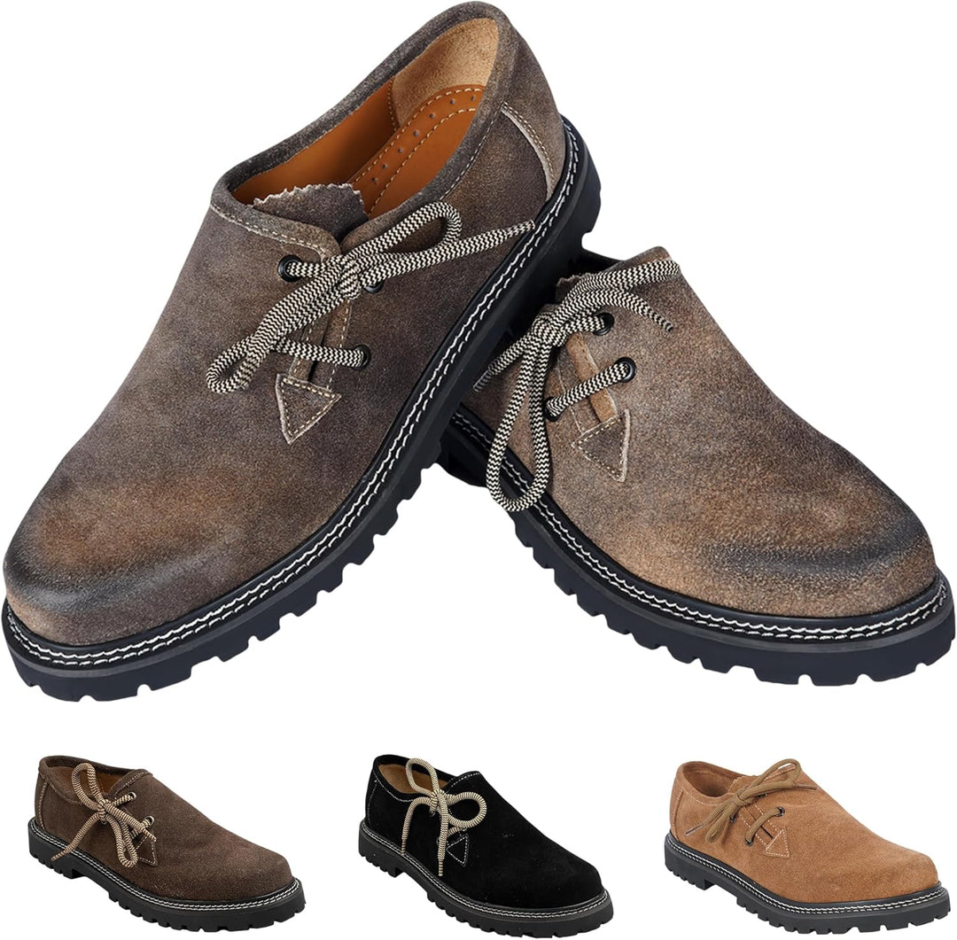 Braune Herren Haferlschuhe aus Wildleder, traditionell & komfortabel, ideal für Trachtenfeste & Oktoberfest.