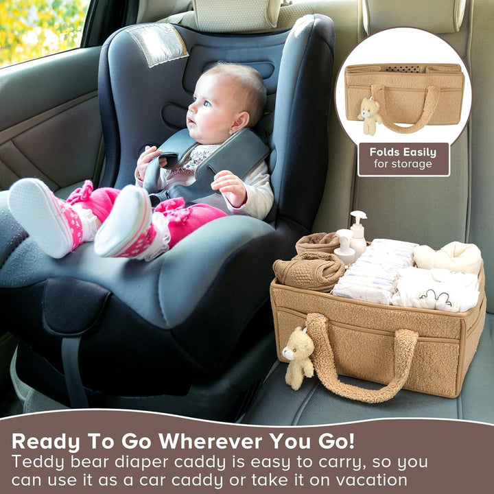 Geräumiger Baby Caddy aus Plüsch Sherpa mit herausnehmbaren Fächern, Elvoria.