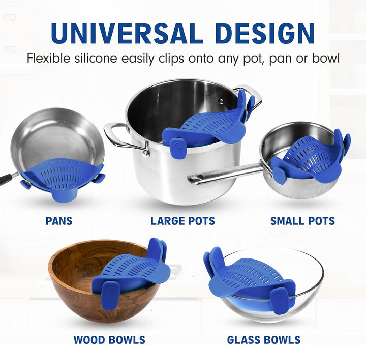 Ergonomisches Küchensieb aus Silikon, flexibel und hitzebeständig, ideal für Nudeln und Obst.