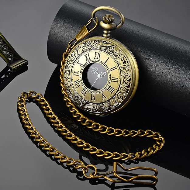 Elegante Unisex Taschenuhr mit Gliederkette, Vintage-Optik, klassisches Schmuckstück.