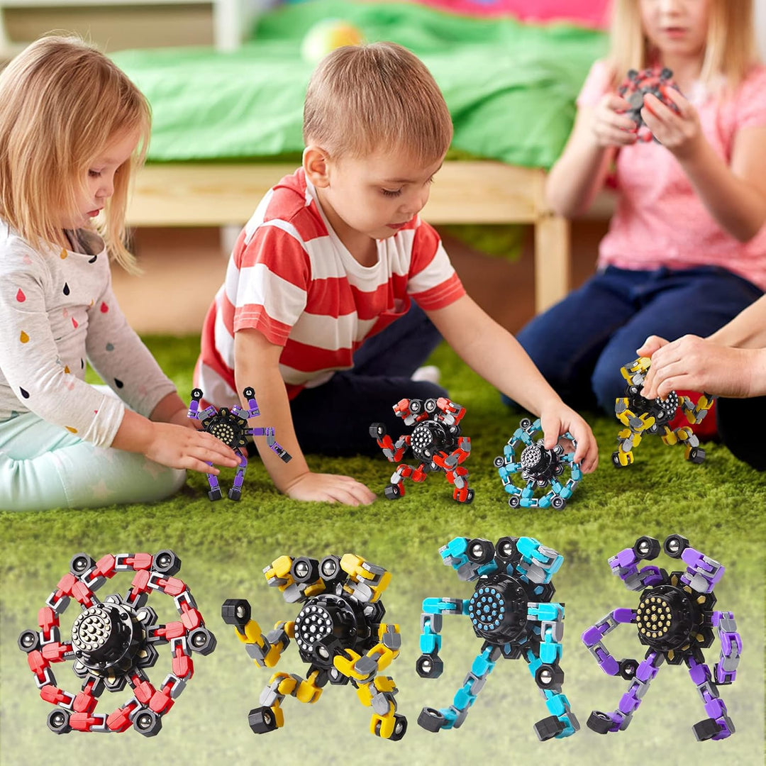 Set aus vier Anti-Stress-Fidget Spinnern, vielseitiges Geduldspiel für Kinder und Erwachsene zur Entspannung.