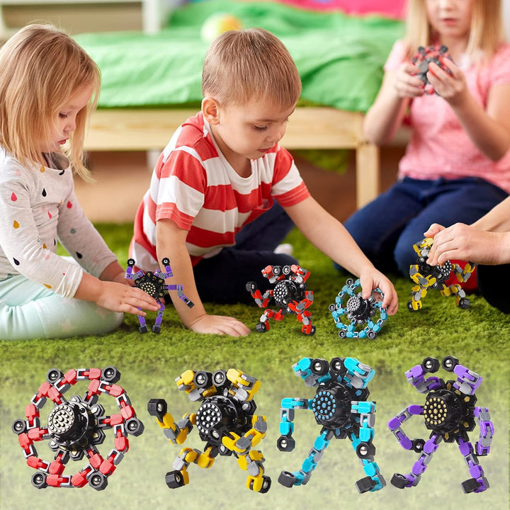 Set aus vier Anti-Stress-Fidget Spinnern, vielseitiges Geduldspiel für Kinder und Erwachsene zur Entspannung.