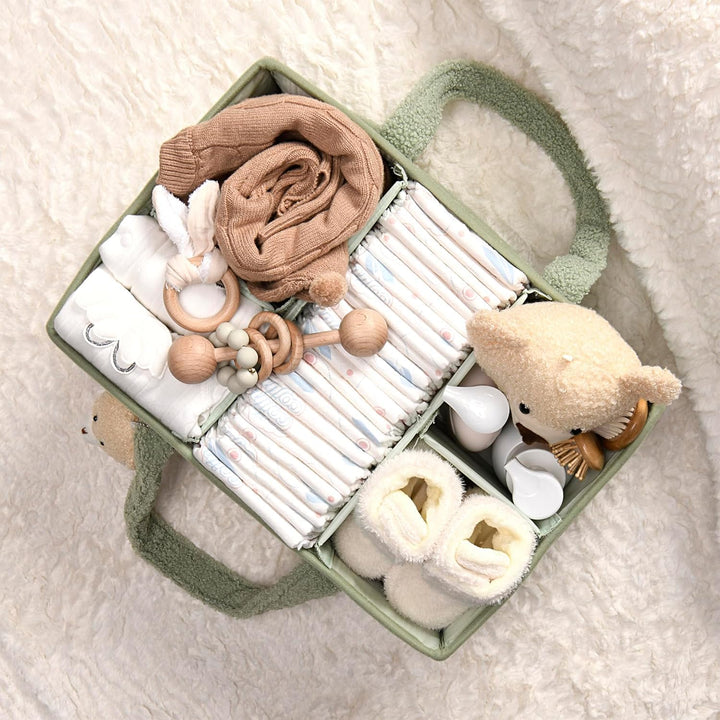 Weicher Elvoria Windel-Organizer Caddy für Jungen & Mädchen, aus flauschigem Sherpa.