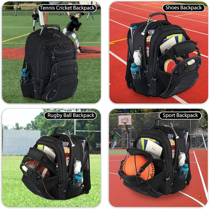 Sicherer 55L Reise-Laptop-Rucksack (schwarz) mit RFID-Schutz & externem USB-Ladeanschluss für Geräte.