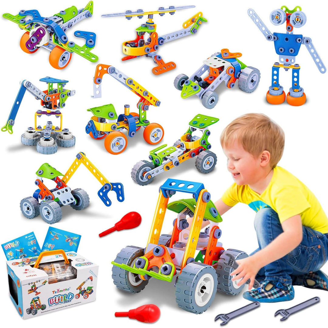 Farbenfroher Kinder Baukasten mit Bausteinen für kreatives Spielen. Fördert Feinmotorik bei Vorschulkindern & Kleinkindern.