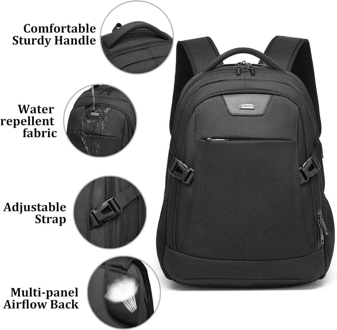 Robuster USB-Laptoprucksack für Reisen und Alltag, wasserabweisend und geräumig.