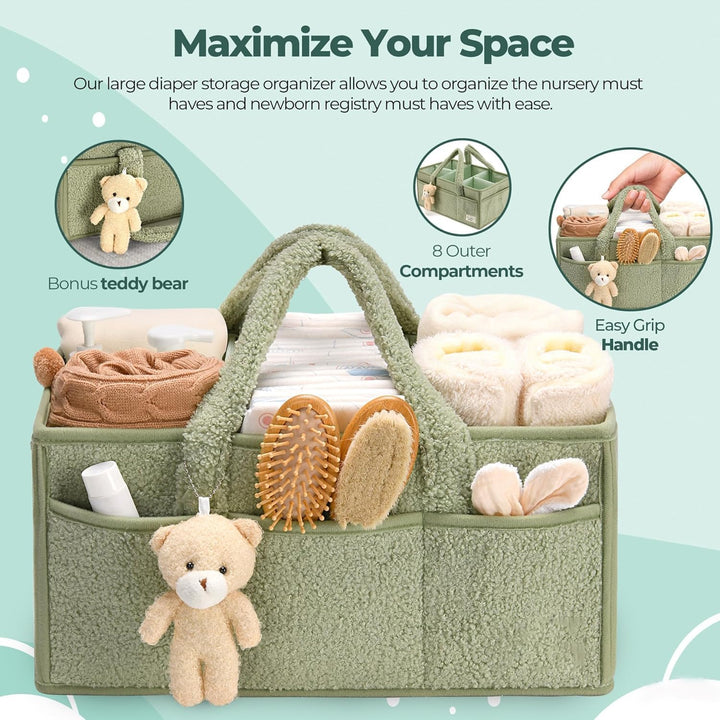 Schicker Plüsch Sherpa Windel Organizer für Babygeschenke & Erstausstattung.