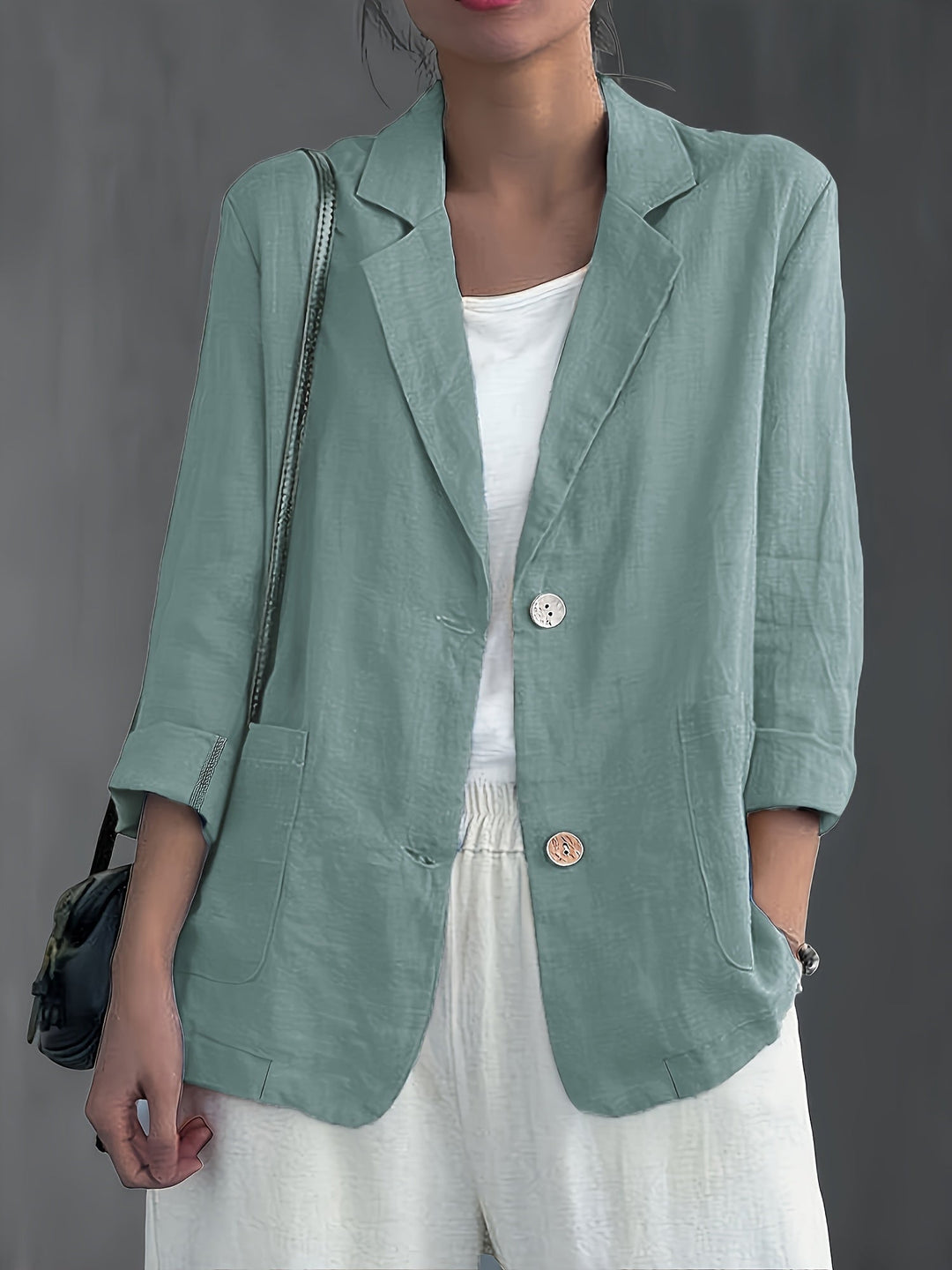Vielseitiger Damen Blazer mit 3/4 Ärmeln, ideal für Büro und Alltag; stilvolle Business & Freizeit Mode.