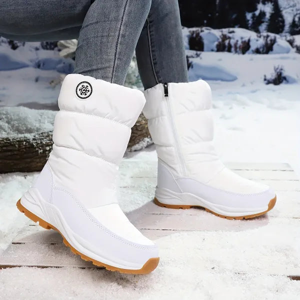 Bequeme Damen Schneestiefel mit seitlichem Reißverschluss; gefütterte Winterstiefel für warme Füße.
