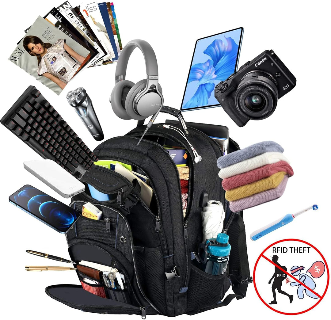 Robuster 55L Unisex-Reiserucksack in Schwarz mit TSA-Freundlichkeit für schnelles Boarding & einfaches Packen.