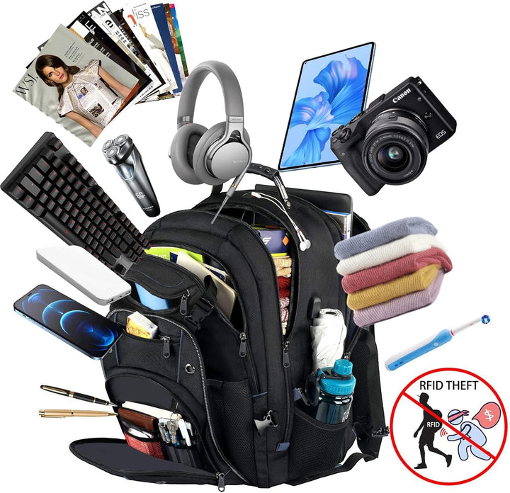 Robuster 55L Unisex-Reiserucksack in Schwarz mit TSA-Freundlichkeit für schnelles Boarding & einfaches Packen.