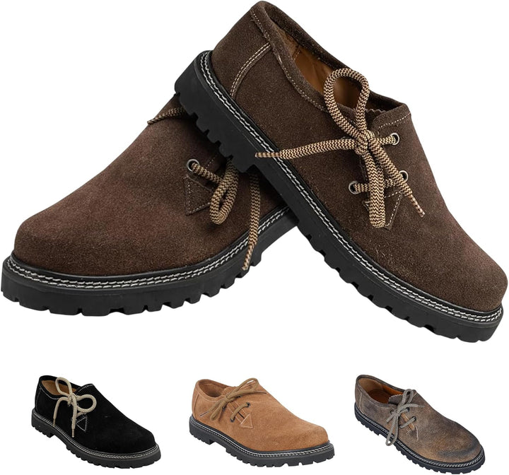 Sohlendetail: Strapazierfähige Sohle der braunen Herren Haferlschuhe Wildleder, traditionelle Trachtenschuhe.