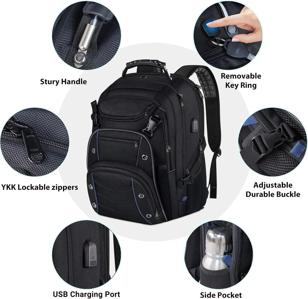 Geräumiger 55L Laptop-Rucksack (unisex, schwarz) mit gepolstertem Fach für Notebook & viel Platz für Gepäck.