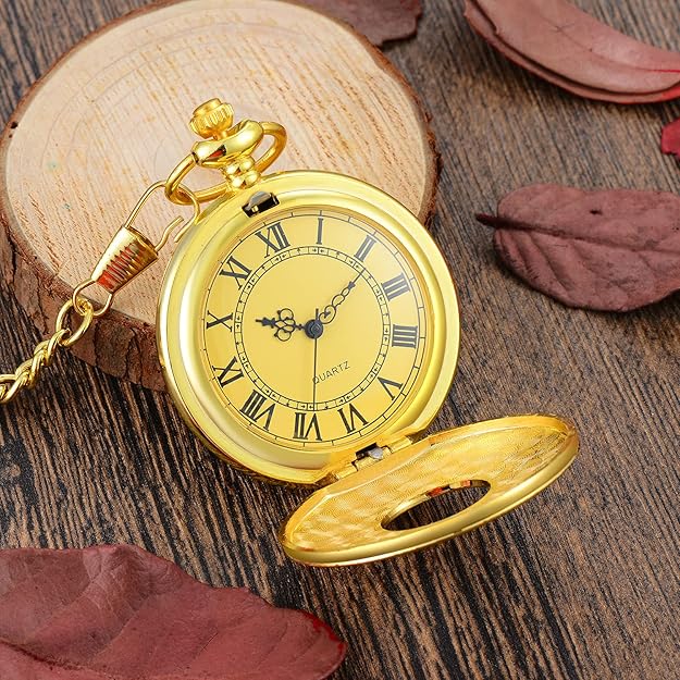 Zeitlose Unisex Taschenuhr mit feiner Kette, Quarzwerk, ideal als Retro-Geschenk.