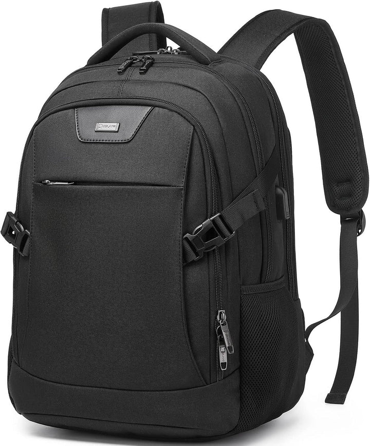 Organisationsrucksack mit USB, Laptopfach und Gepäckgurt für unbeschwertes Reisen.