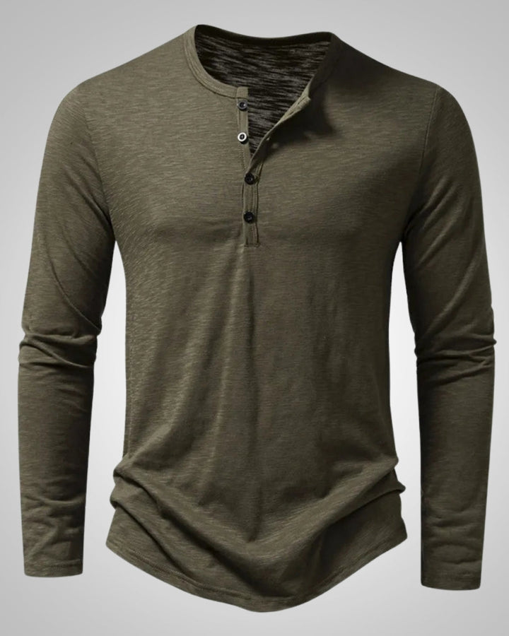 Vielseitiges schwarzes Herren Langarmshirt, klassischer Slim Fit Henley, modisch & komfortabel.