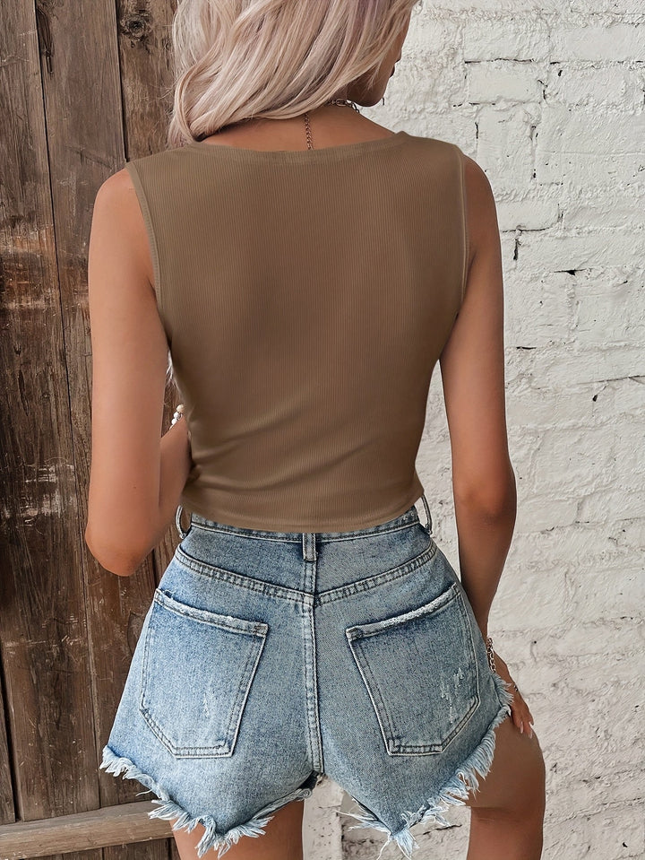 Damen Crop Top mit trendy V-Ausschnitt und elegantem Knotendetail, vielseitiges Sommer-Oberteil.