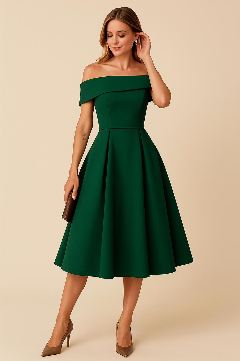 Elegantes Damen Sommerkleid, A-Linie, schulterfrei, mit weitem Rock. Perfekt für besondere Anlässe.