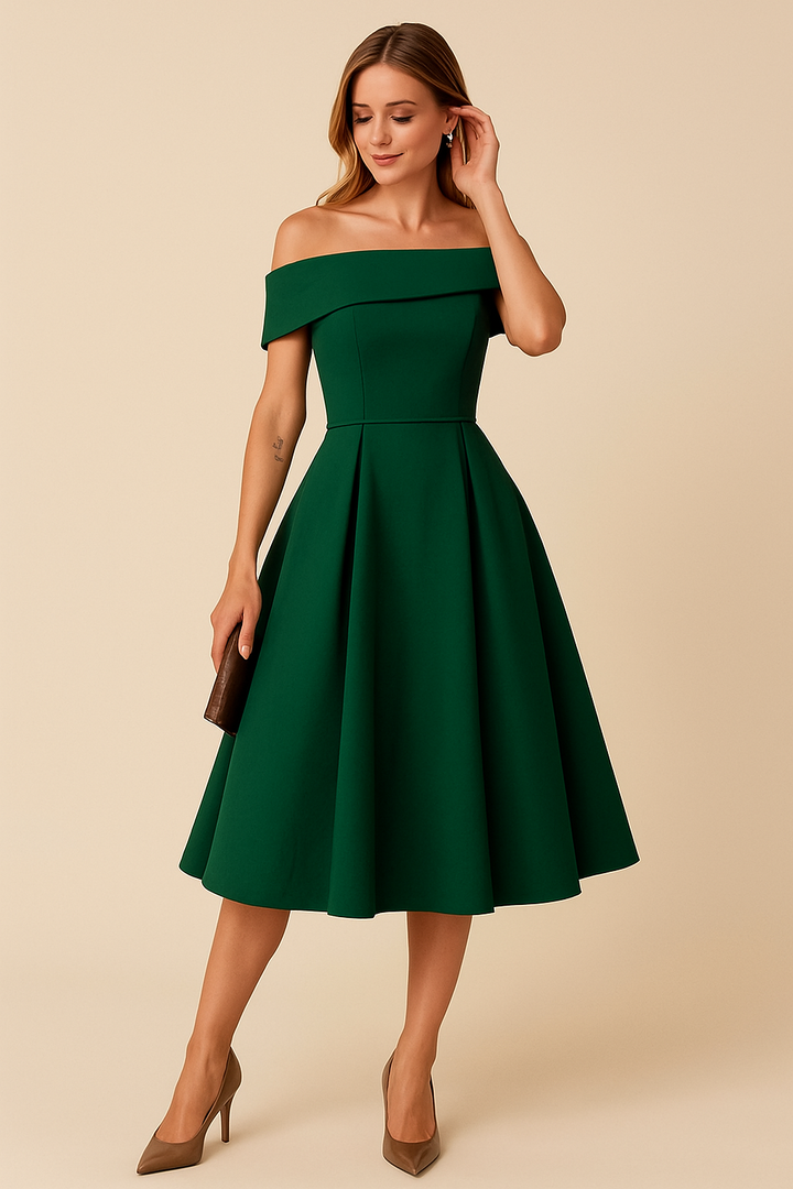 Elegantes Damen Sommerkleid, A-Linie, schulterfrei, mit weitem Rock. Perfekt für besondere Anlässe.